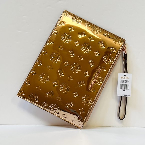 Michael Kors Jet Set Travel XL Clutch Wristlet Mirror Metallic MK Rose Gold - Picture 3 of 6